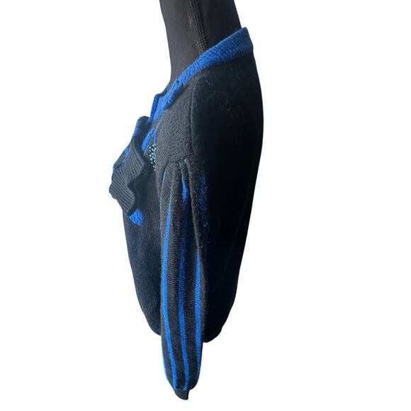 Vintage Navy Blue & Aqua Floral Cardigan Sweater – Size M - Picture 6 of 8